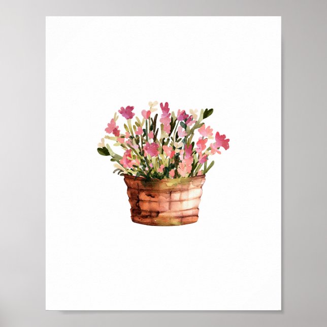Potted flower Multicolor Watercolor Poster (Front)