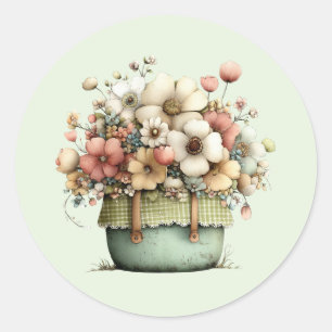 Potted Flowers Cosy Shabby Cute Classic Round Sticker