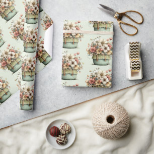Potted Flowers Cosy Shabby Cute Pattern Wrapping Paper