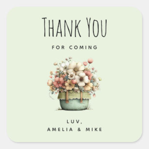 Potted Flowers Cosy Shabby Style Cute Thank You Square Sticker