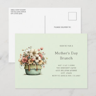 Potted Flowers Cozy Shabby Mother's Day Brunch Invitation Postcard