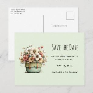 Potted Flowers Cozy Shabby Style Cute Announcement Postcard