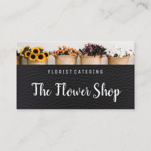 Potted Flowers Leather Business Card