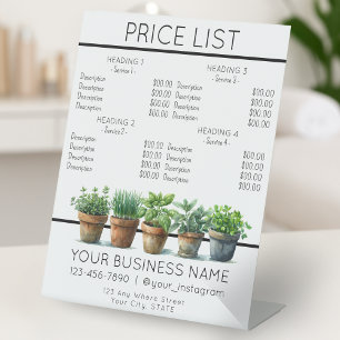 Potted herbs watercolor service price list  pedestal sign