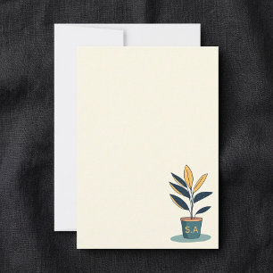 Potted house plant, monogram initials thank you card