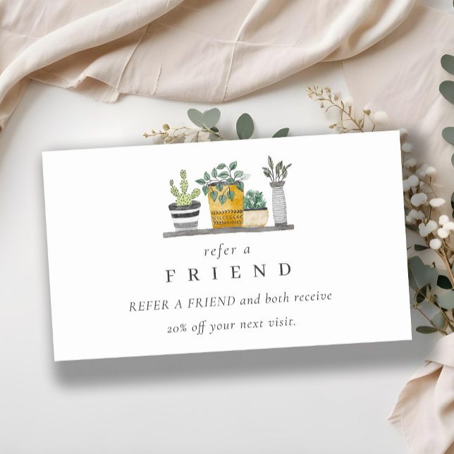 Potted House Plants Botanical Refer A Friend Business Card (Creator Uploaded)