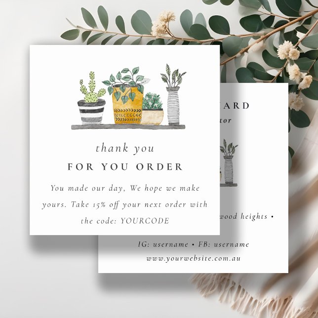 Potted House Plants Botanical Thank You For Order Square Business Card (Creator Uploaded)