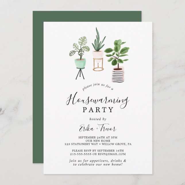 Potted House Plants Housewarming Party Invitation (Front/Back)