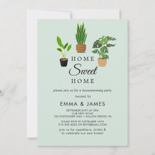 Potted House Plants   Mint Housewarming Party  Invitation