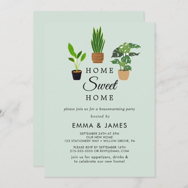 Potted House Plants | Mint Housewarming Party  Invitation (Front/Back)