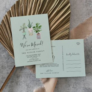 Potted House Plants   Mint We've Moved Moving Announcement Postcard