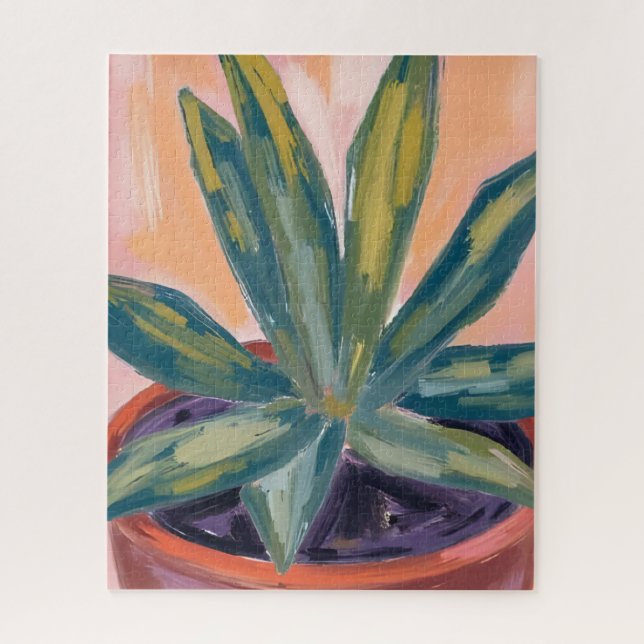 Potted Houseplant Modern Botanic Green Watercolor Jigsaw Puzzle (Vertical)