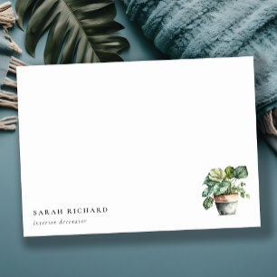 Potted Leafy House Plants Watercolor Botanical  Card