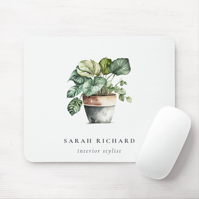 Potted Leafy House Plants Watercolor Botanical  Mouse Pad (With Mouse)