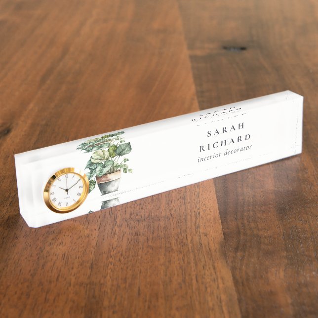 Potted Leafy House Plants Watercolor Botanical  Nameplate (Side)