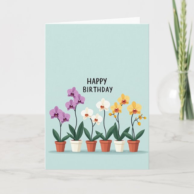 Potted Orchid Birthday Card (Front)