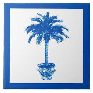 Potted Palm Tree - cobalt blue and white Tile