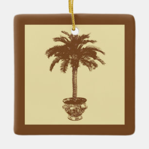 Potted Palm Tree - dark brown and tan Ceramic Ornament