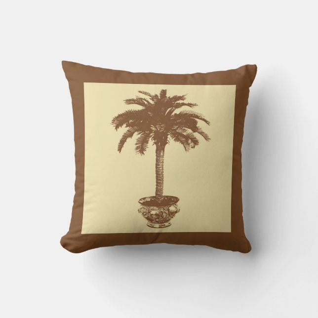 Potted Palm Tree - dark brown and tan Cushion (Front)