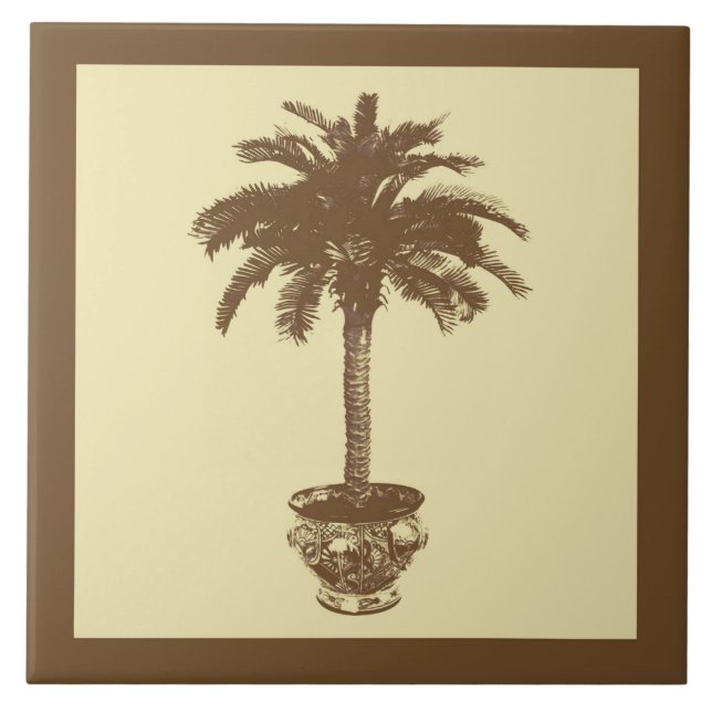Potted Palm Tree - dark brown and tan Tile (Front)