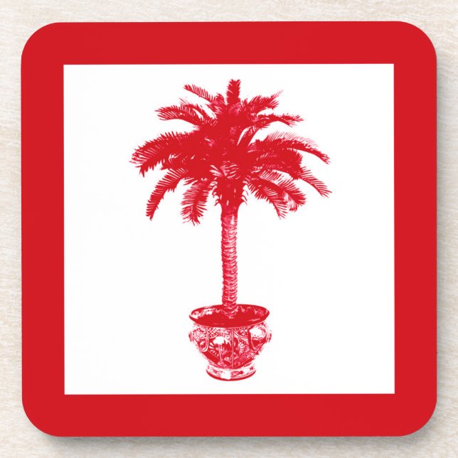 Potted Palm Tree - deep red and white Coaster (Front)