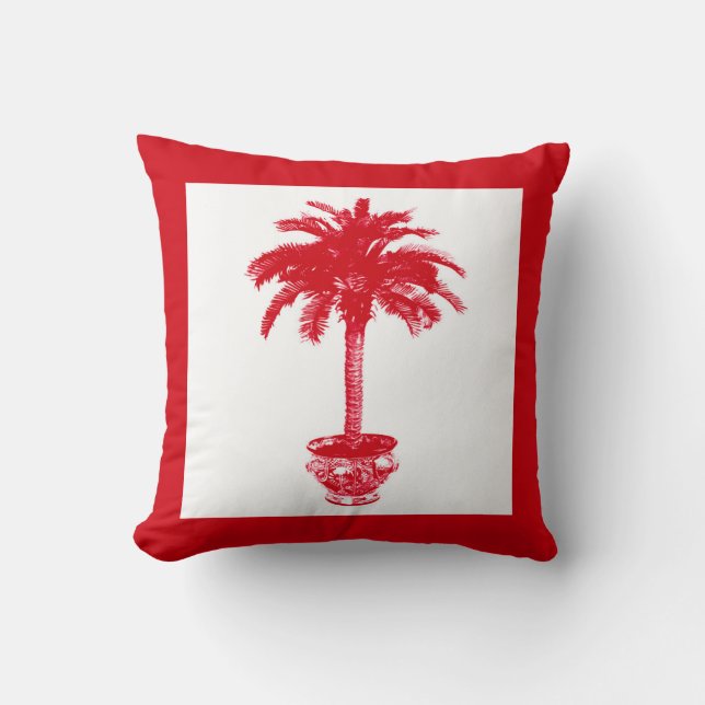Potted Palm Tree - deep red and white Cushion (Front)