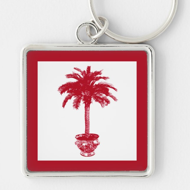 Potted Palm Tree - deep red and white Key Ring (Front)