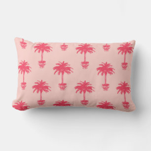 Potted Palm Tree in Shades of Coral Pink Lumbar Cushion