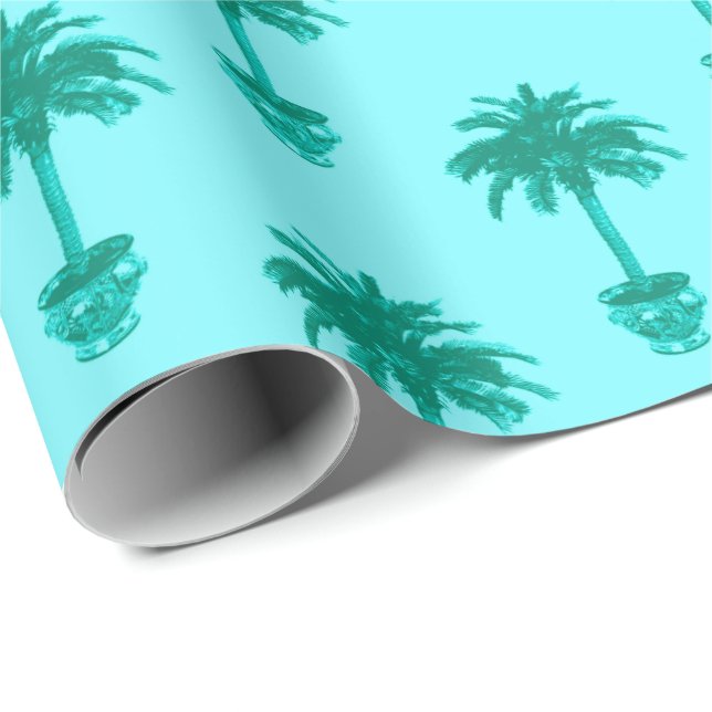 Potted Palm Tree in Turquoise and Aqua Wrapping Paper (Roll Corner)