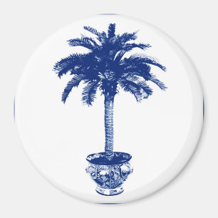 Potted Palm Tree - navy blue and white Magnet