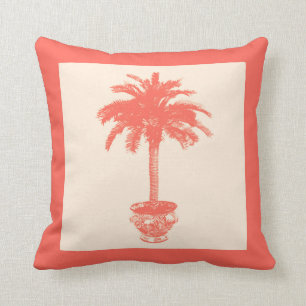 Potted Palm Tree - shades of coral orange Cushion