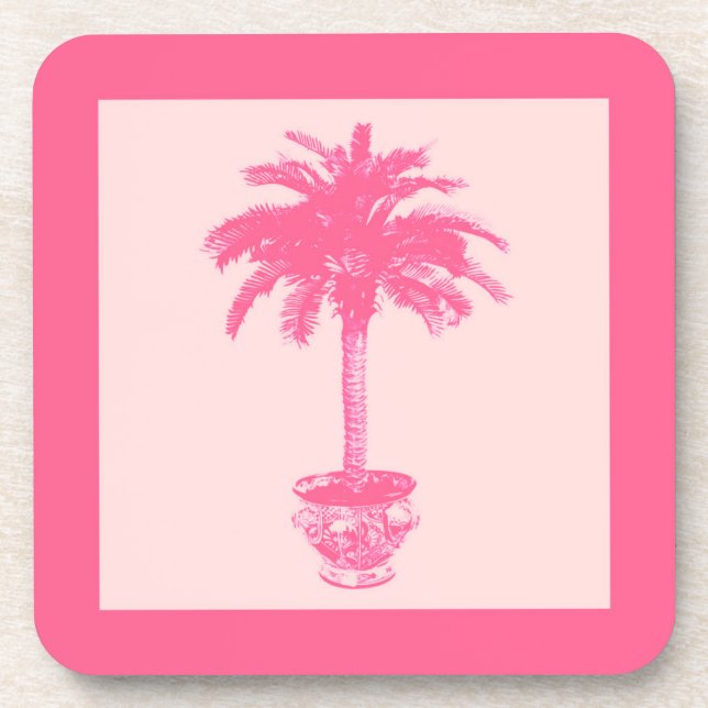 Potted Palm Tree - shades of coral pink Coaster (Front)