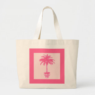 Potted Palm Tree - shades of coral pink Large Tote Bag