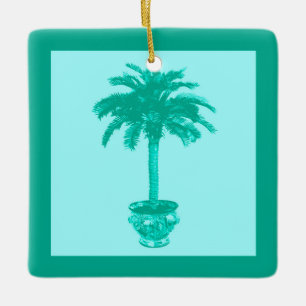 Potted Palm Tree - turquoise and aqua Ceramic Tree Decoration