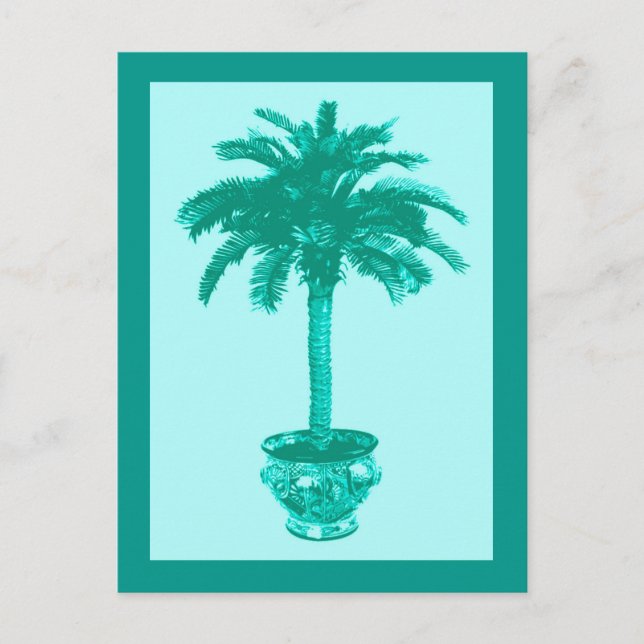 Potted Palm Tree, Turquoise and Aqua Postcard (Front)