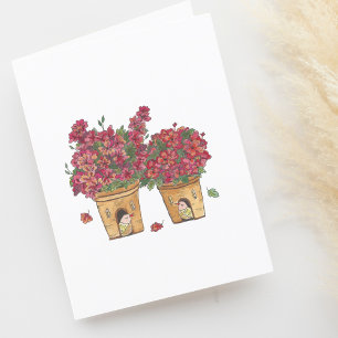 Potted Plant Bird Houses Watercolor Blank Thank You Card