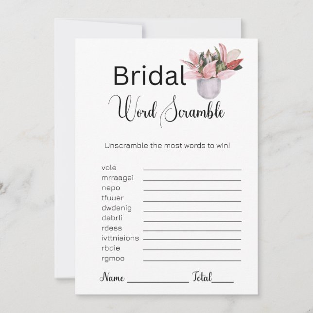 Potted Plant Bridal White Word Scramble Game Invitation (Front)