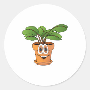Potted Plant Cartoon Classic Round Sticker
