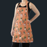 Potted Plants All Over Print Garden Themed Apron<br><div class="desc">Coral orange apron with all-over pattern of potted plants and teapots. A garden inspired design that includes teapots and cute pots filled with flowers. Striped and dotted pots, pitchers, and teapots are in earthy colors. The straps match the orange color of the apron. This design works for any size -...</div>