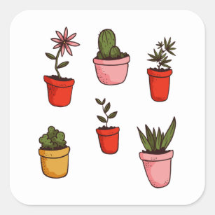 Potted Plants and Succulents Cute Square Sticker