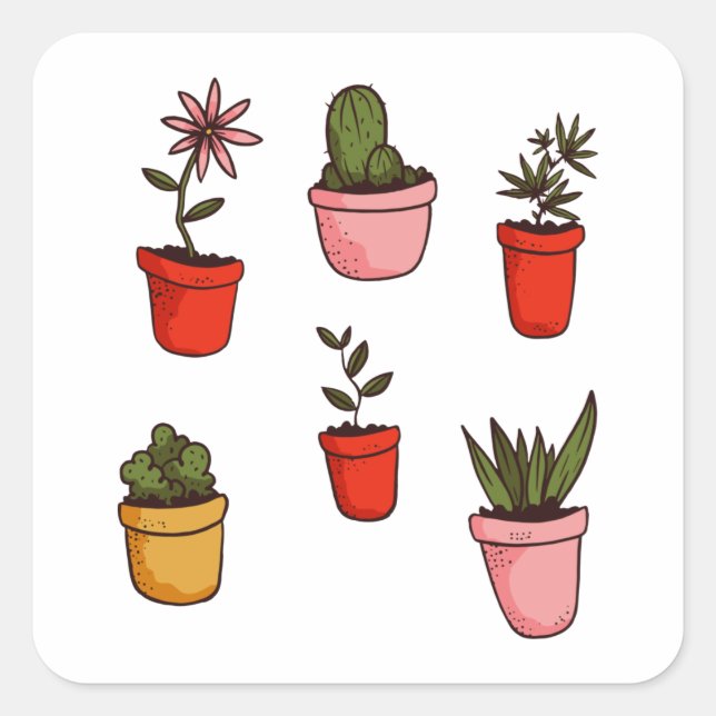 Potted Plants and Succulents Cute Square Sticker (Front)