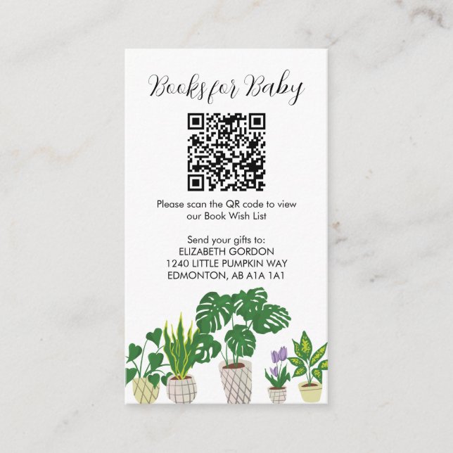 Potted Plants Baby Shower Books for Baby QR Code Enclosure Card (Front)