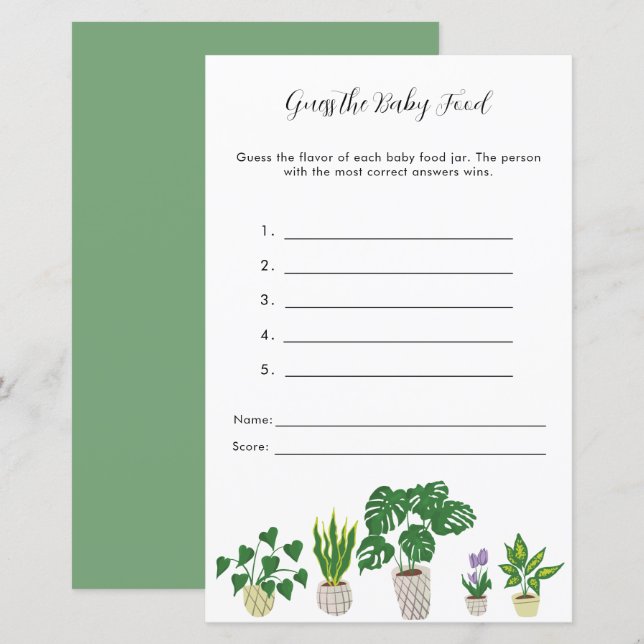 Potted Plants Baby Shower Guess the Baby Food Game (Front/Back)