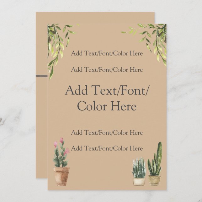 Potted Plants Boho Wedding Invitation (Front/Back)