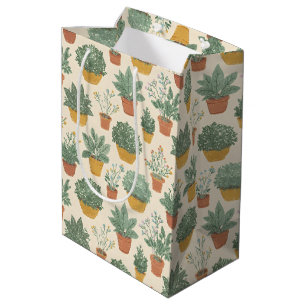 Potted Plants Botanical Illustration Style Medium Gift Bag