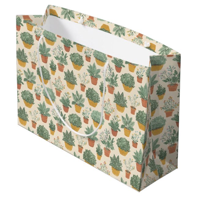 Potted Plants Botanical Illustration Style Medium Large Gift Bag (Back Angled)