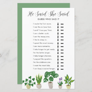 Potted Plants Bridal Shower Game He Said She Said