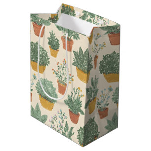 Potted Plants Flowers Botanical Illustration Style Medium Gift Bag
