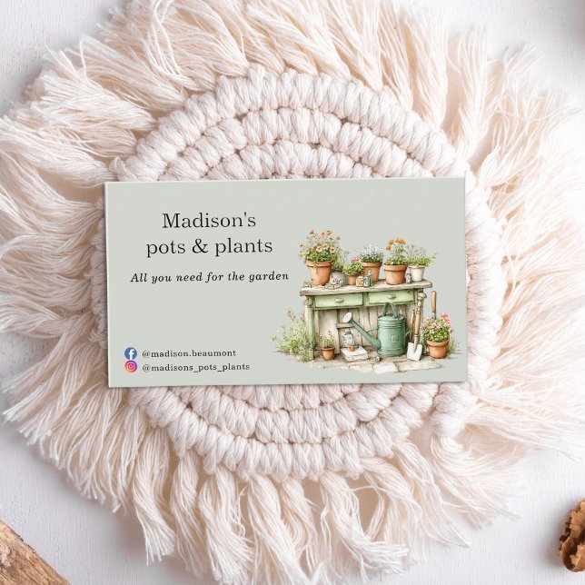 Potted plants garden centre watercolor business card (Creator Uploaded)