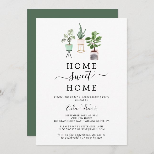 Potted Plants Home Sweet Home Housewarming Party Invitation (Front/Back)
